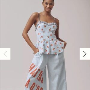 Anthropologie Maeve Striped Peplum Top and Wide-Leg Pants Set